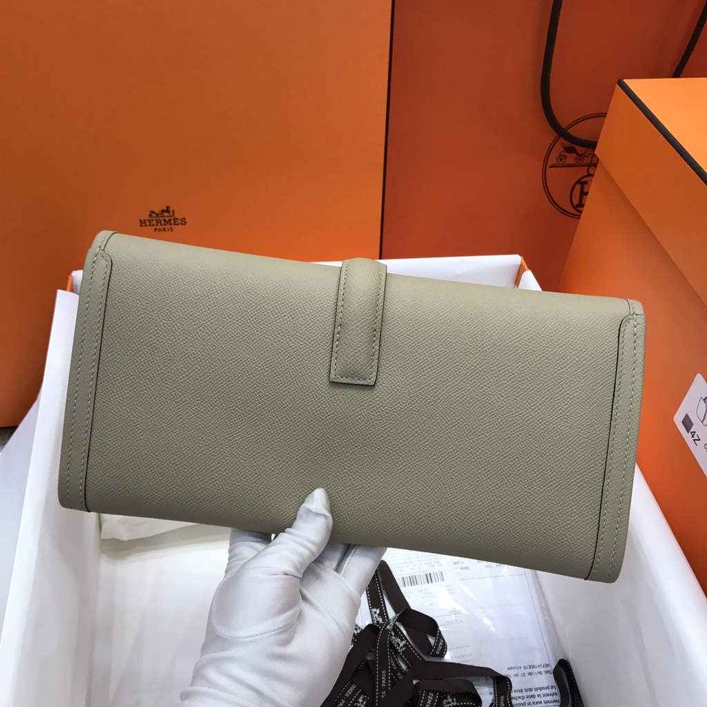 Hermes Jige 29 Wallet Clutch In Epsom Leather Light Gray