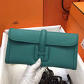 Hermes Jige 29 Wallet Clutch In Epsom Leather Blue Green