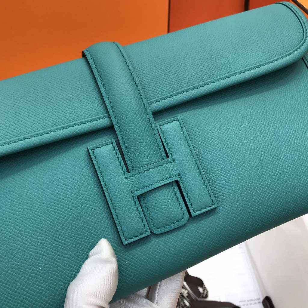 Hermes Jige 29 Wallet Clutch In Epsom Leather Blue Green