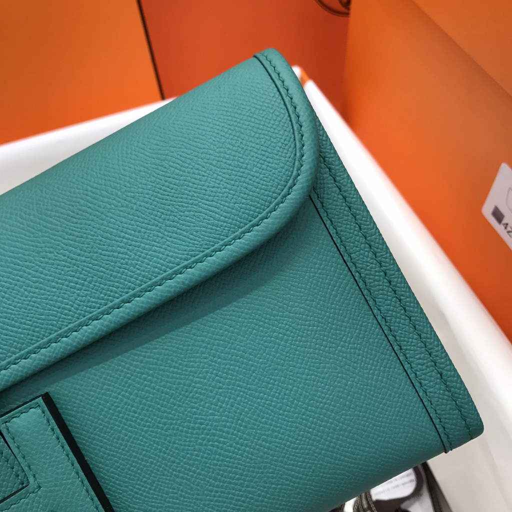 Hermes Jige 29 Wallet Clutch In Epsom Leather Blue Green