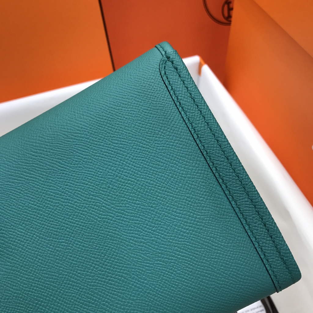 Hermes Jige 29 Wallet Clutch In Epsom Leather Blue Green