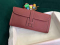Hermes Jige 29cm Wallet Clutch In Epsom Leather Wine Red