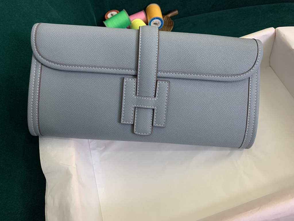 Hermes Jige 29cm Wallet Clutch In Epsom Leather Light Blue