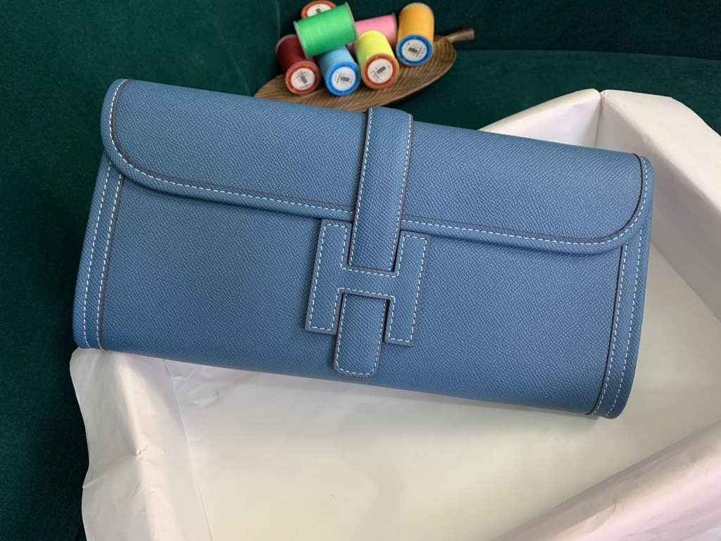Hermes Jige 29cm Wallet Clutch In Epsom Leather Blue