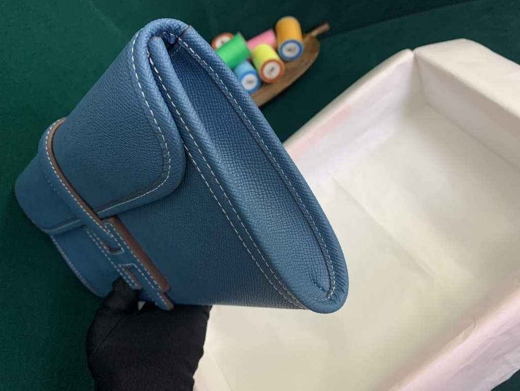 Hermes Jige 29cm Wallet Clutch In Epsom Leather Blue