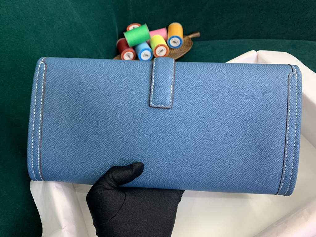 Hermes Jige 29cm Wallet Clutch In Epsom Leather Blue