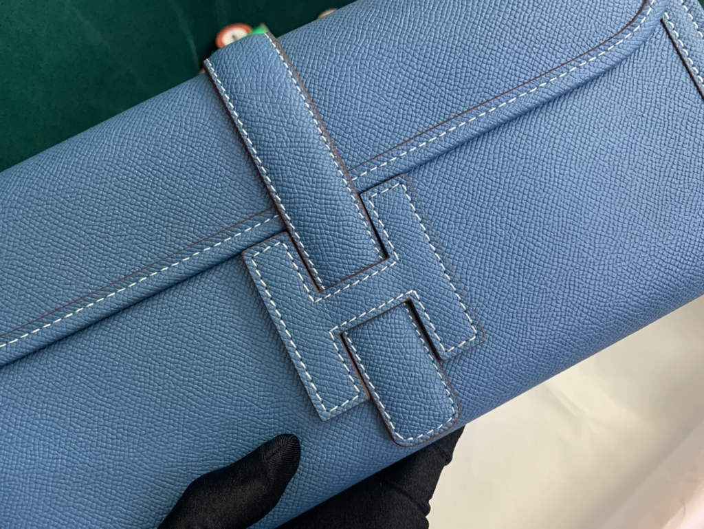 Hermes Jige 29cm Wallet Clutch In Epsom Leather Blue