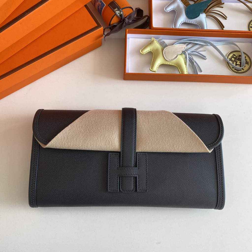 Hermes Jige Elan 29 Wallet Clutch In Epsom Leather Black