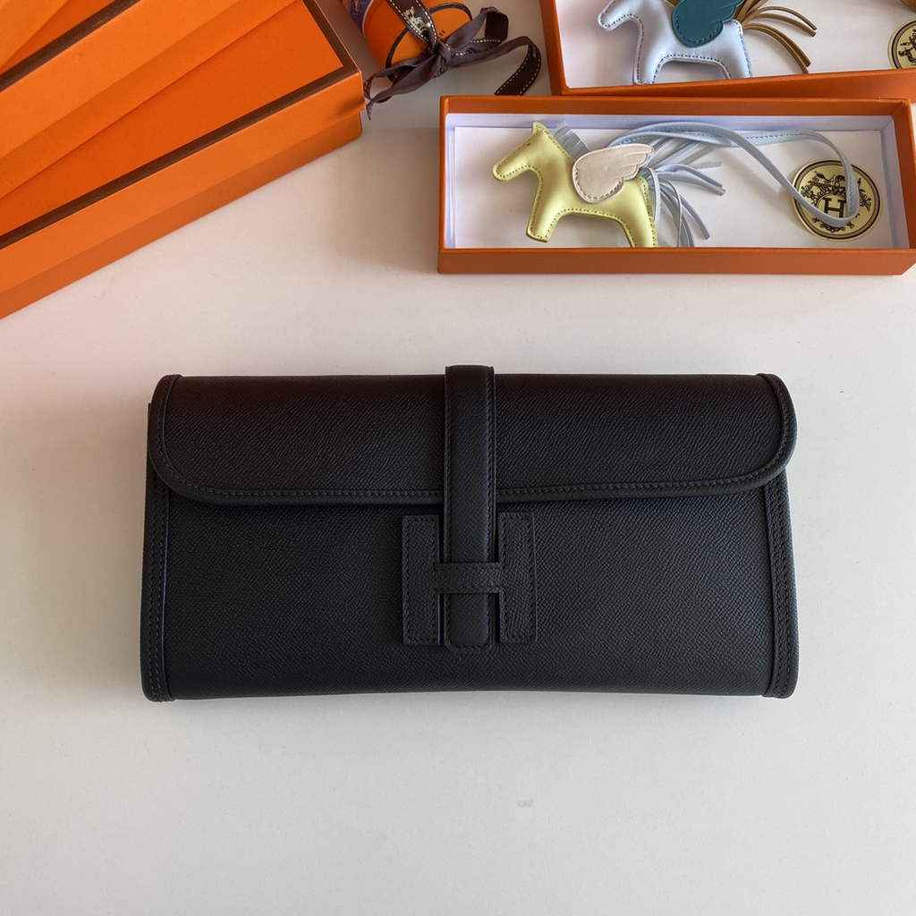 Hermes Jige Elan 29 Wallet Clutch In Epsom Leather Black