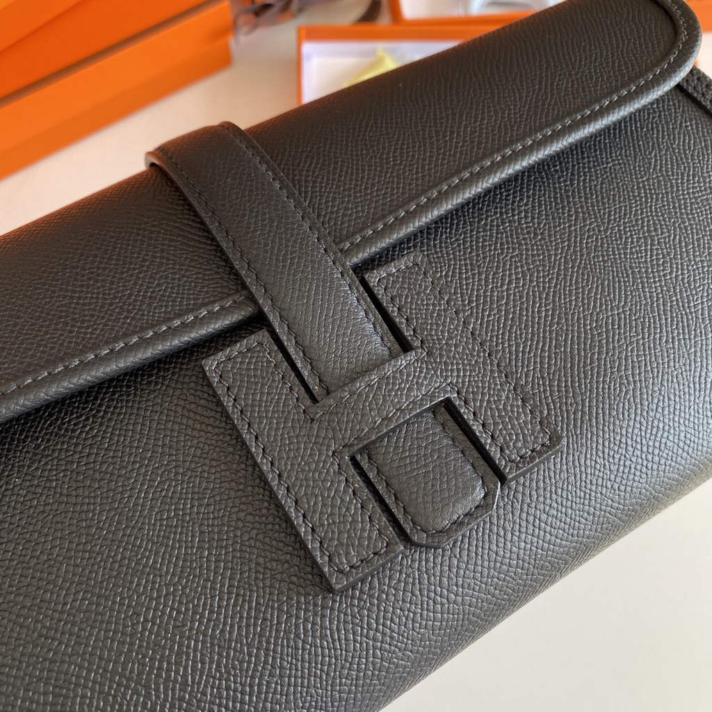Hermes Jige Elan 29 Wallet Clutch In Epsom Leather Black