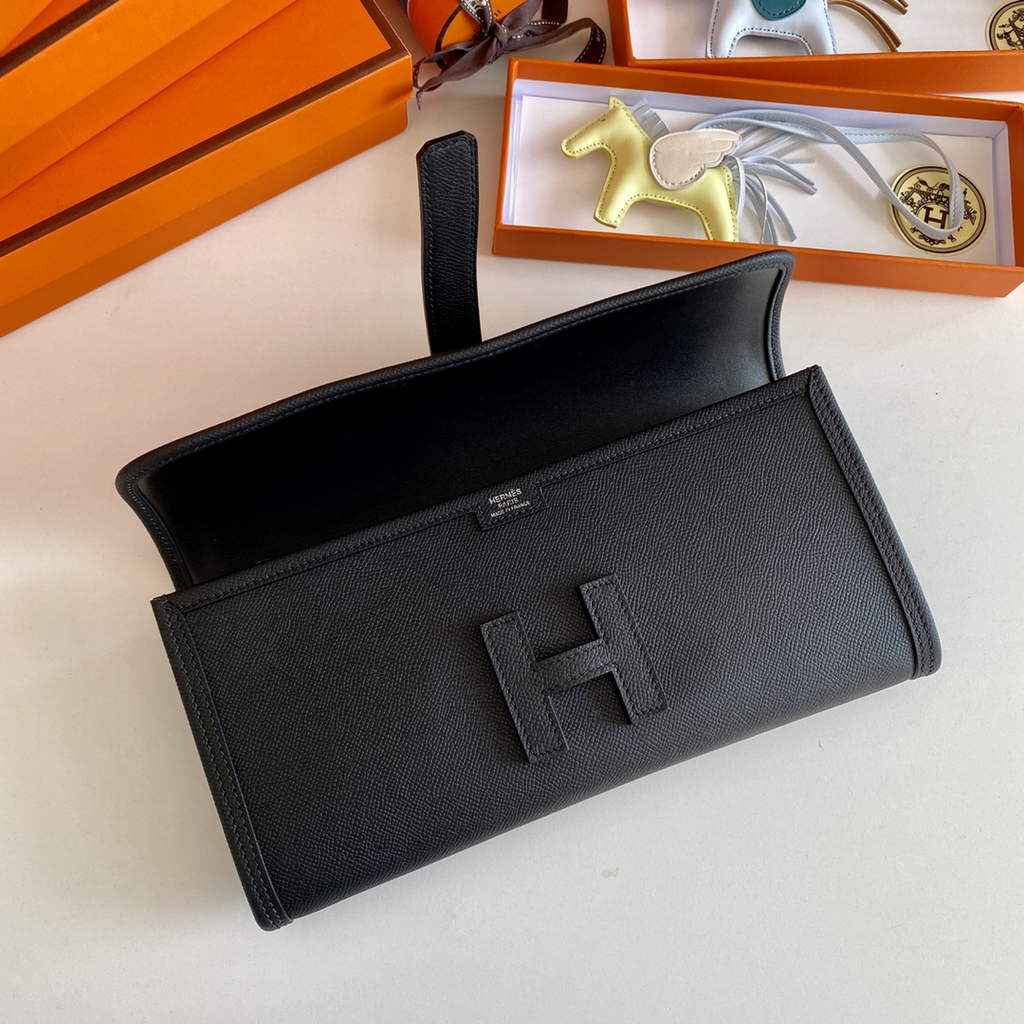 Hermes Jige Elan 29 Wallet Clutch In Epsom Leather Black