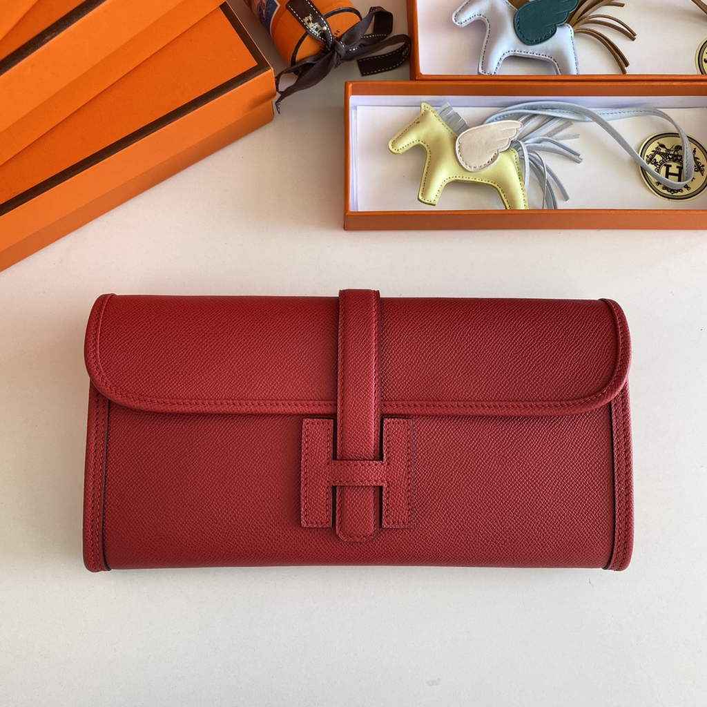 Hermes Jige 29 Wallet Clutch In Epsom Leather Red