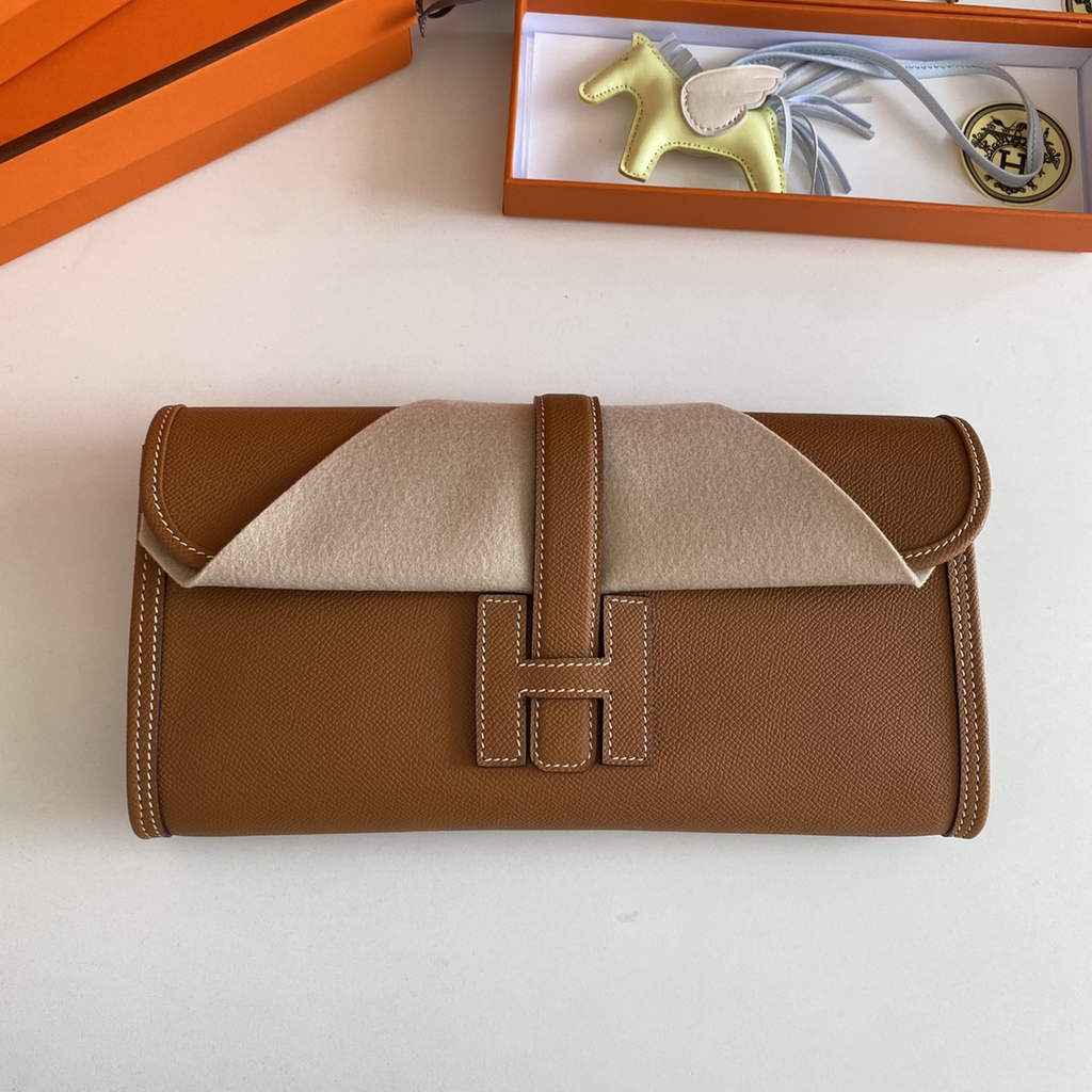 Hermes Jige 29 Wallet Clutch In Epsom Leather Light Brown