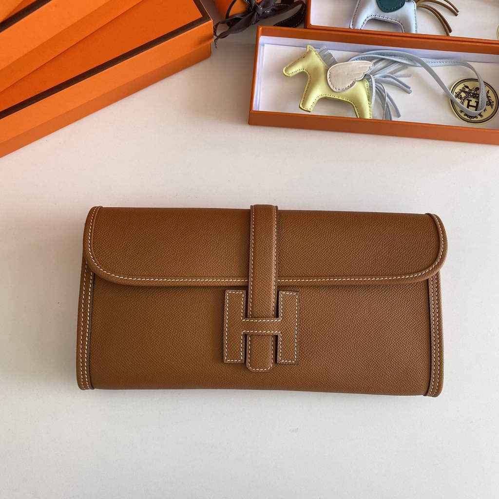 Hermes Jige 29 Wallet Clutch In Epsom Leather Light Brown