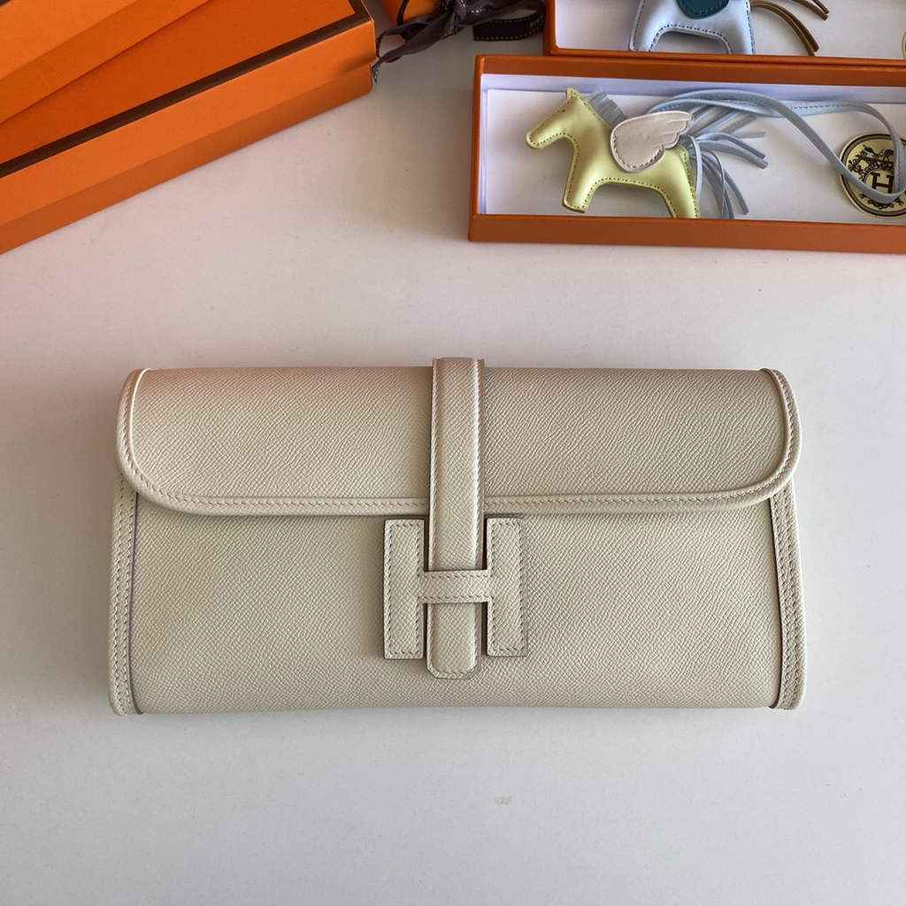 Hermes Jige 29 Wallet Clutch In Epsom Leather Beige