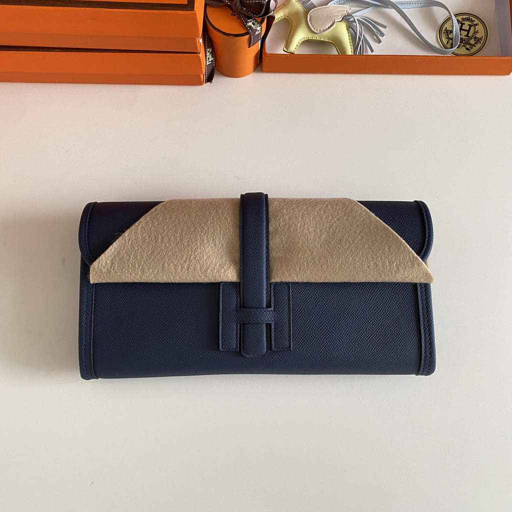 Hermes Jige 29 Wallet Clutch In Epsom Leather Navy Blue