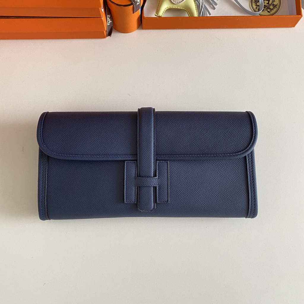 Hermes Jige 29 Wallet Clutch In Epsom Leather Navy Blue
