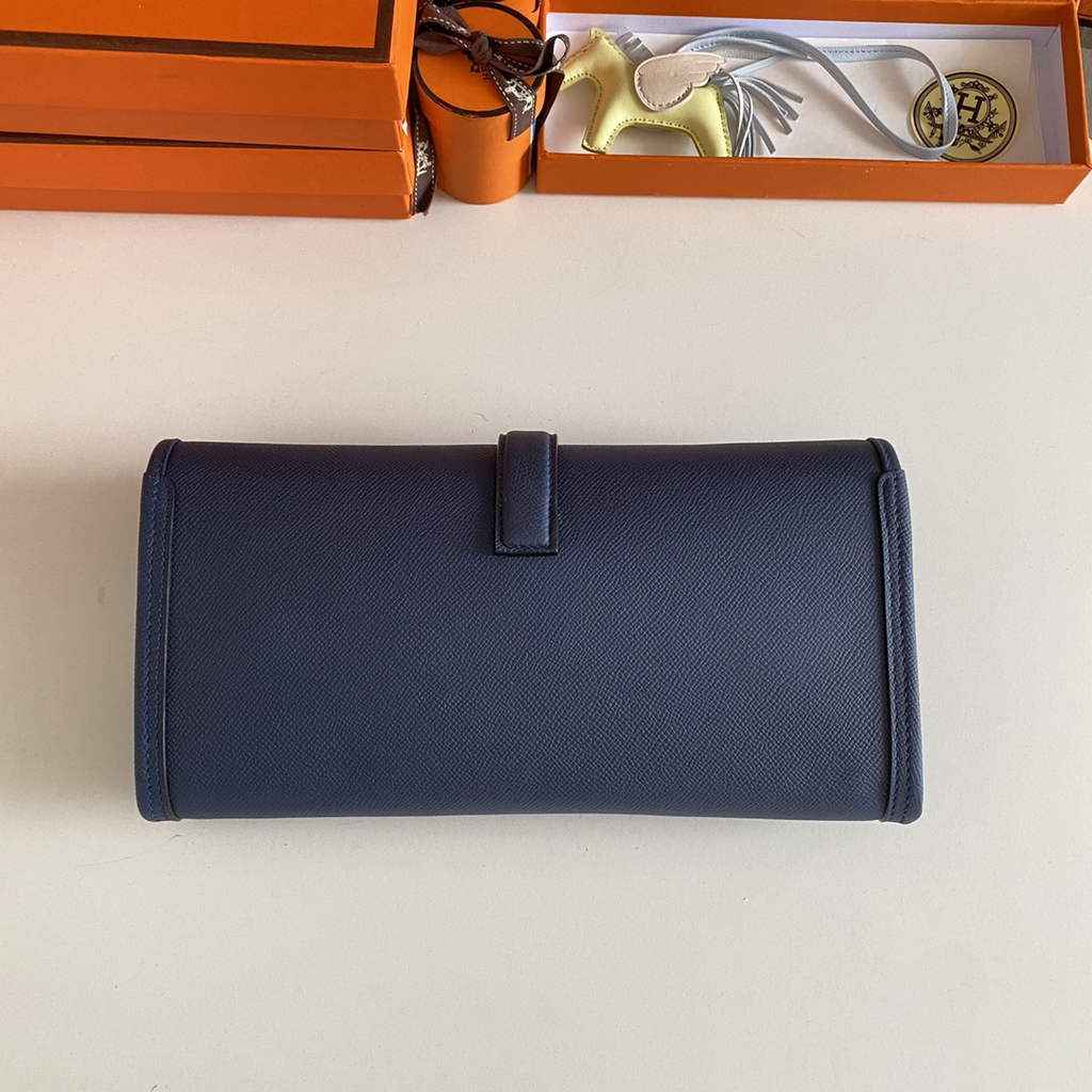 Hermes Jige 29 Wallet Clutch In Epsom Leather Navy Blue