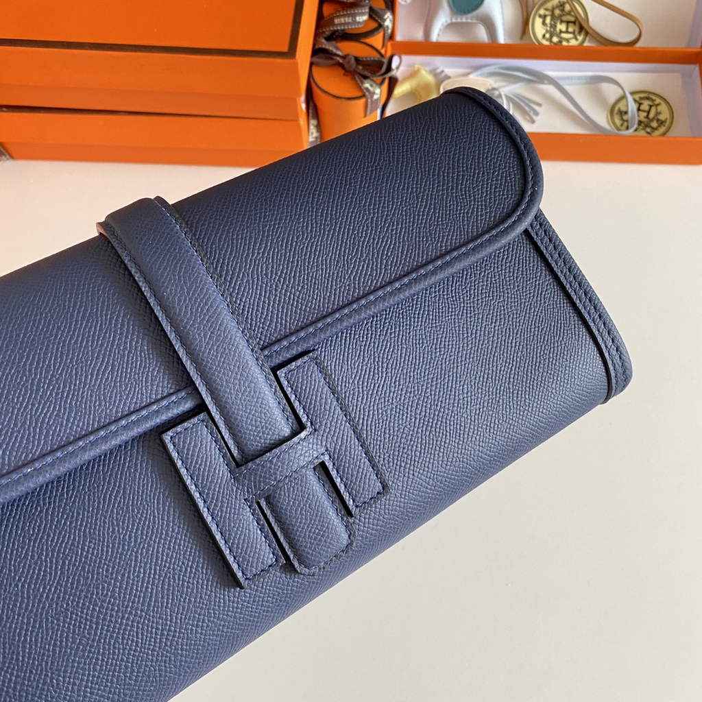 Hermes Jige 29 Wallet Clutch In Epsom Leather Navy Blue