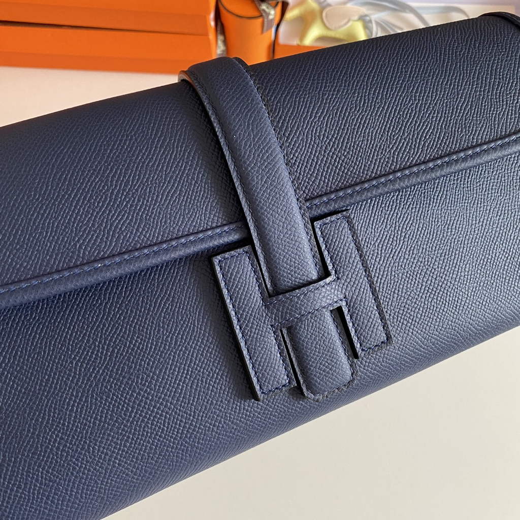 Hermes Jige 29 Wallet Clutch In Epsom Leather Navy Blue