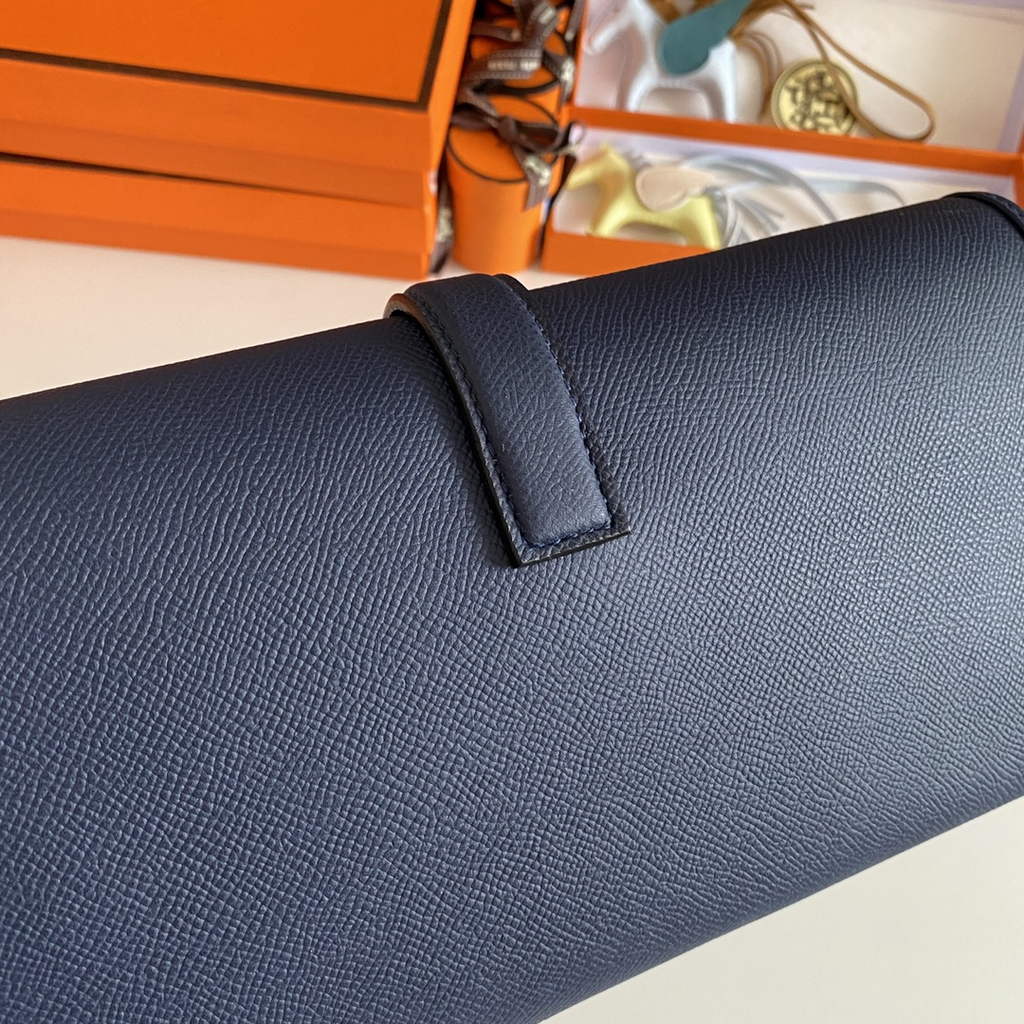 Hermes Jige 29 Wallet Clutch In Epsom Leather Navy Blue