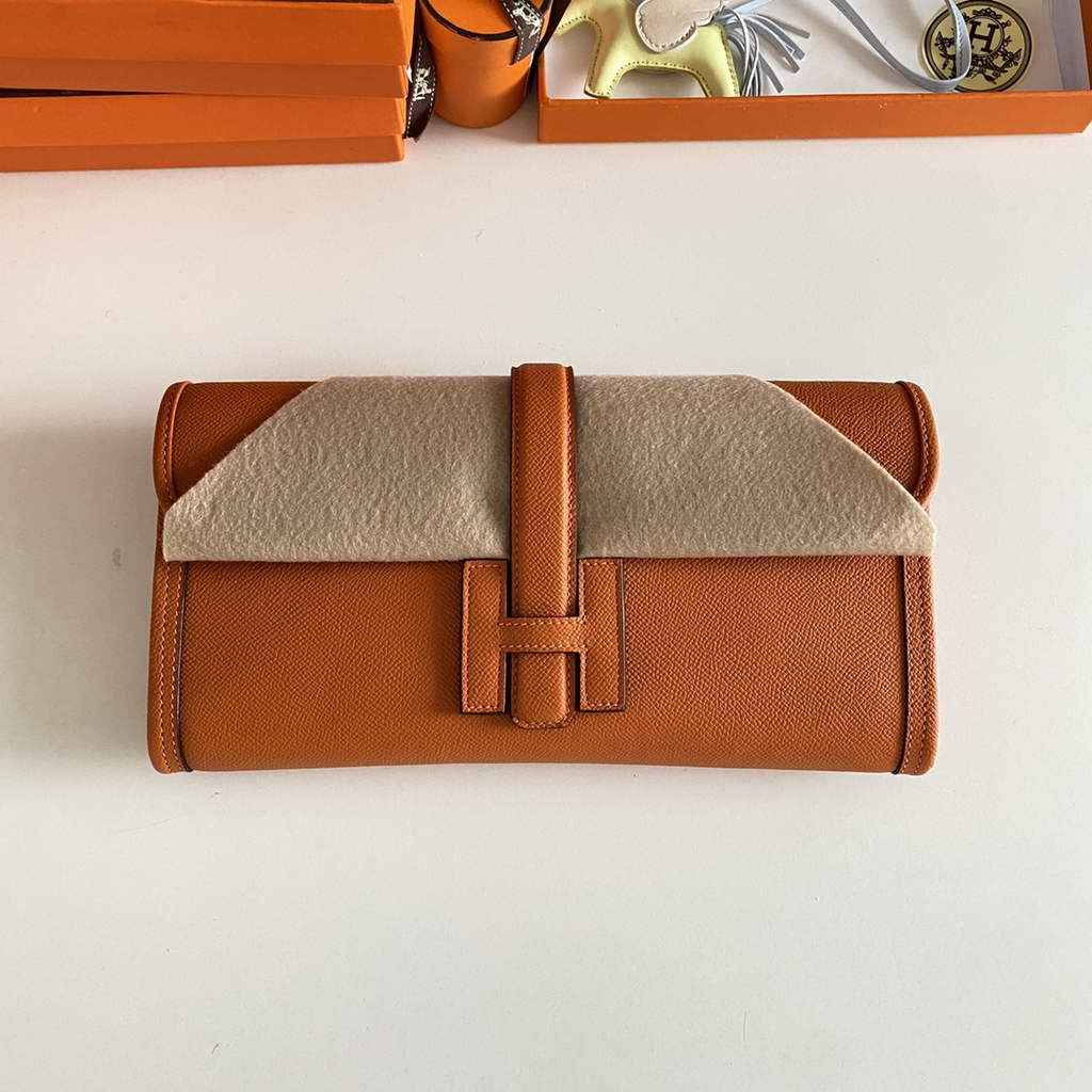 Hermes Jige 29 Wallet Clutch In Epsom Leather Orange