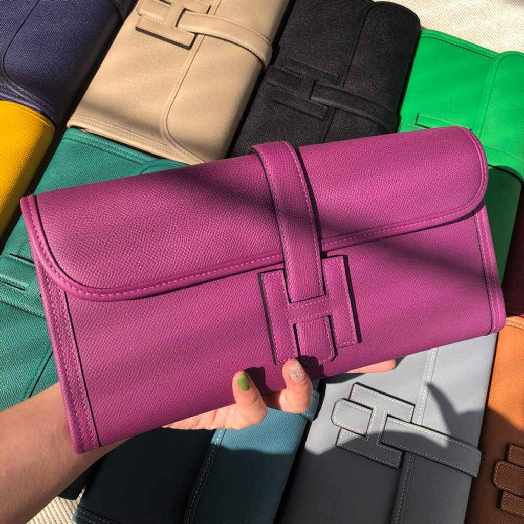 Hermes Jige 29 Wallet Clutch In Epsom Leather Purple