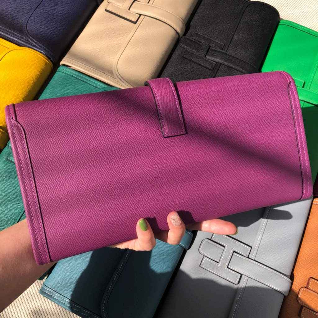 Hermes Jige 29 Wallet Clutch In Epsom Leather Purple