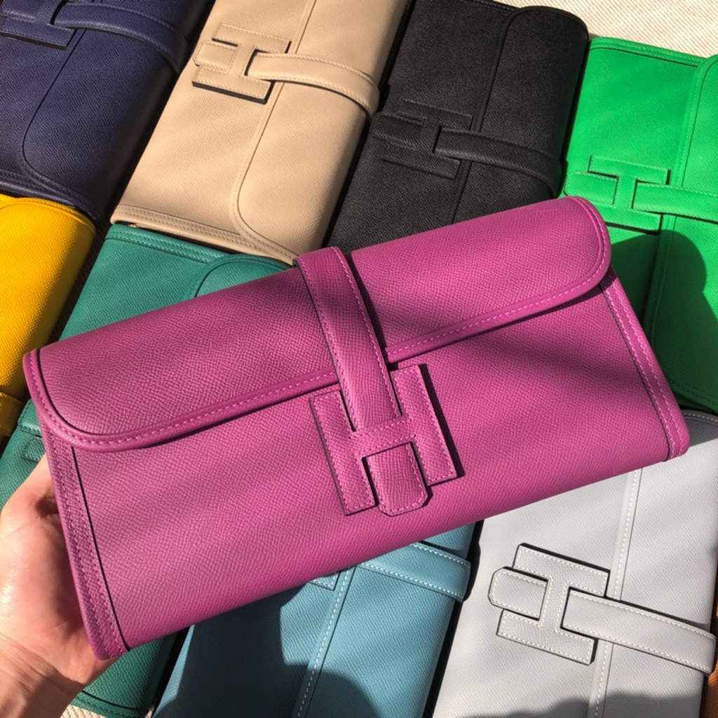 Hermes Jige 29 Wallet Clutch In Epsom Leather Purple