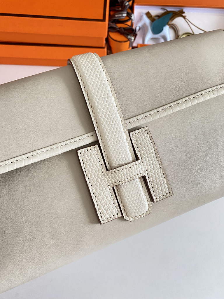 Hermes Jige Elan 29cm Wallet Clutch Swift Leather Beige lizard
