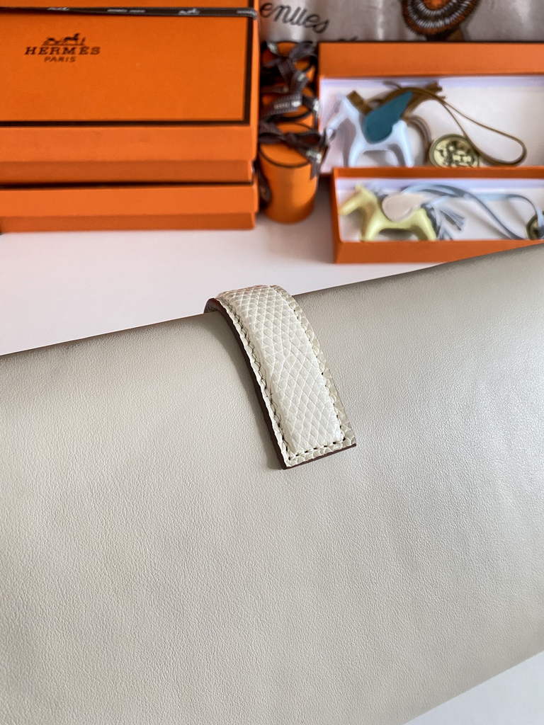 Hermes Jige Elan 29cm Wallet Clutch Swift Leather Beige lizard