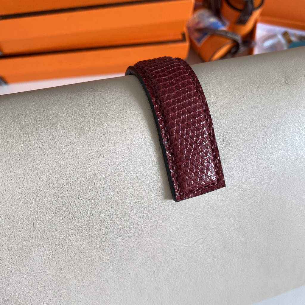 Hermes Jige Elan 29cm Wallet Clutch Swift Leather Beige Red lizard