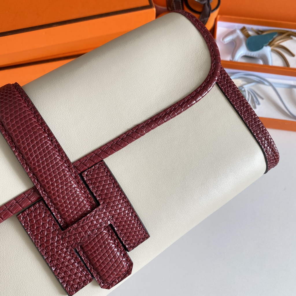 Hermes Jige Elan 29cm Wallet Clutch Swift Leather Beige Red lizard