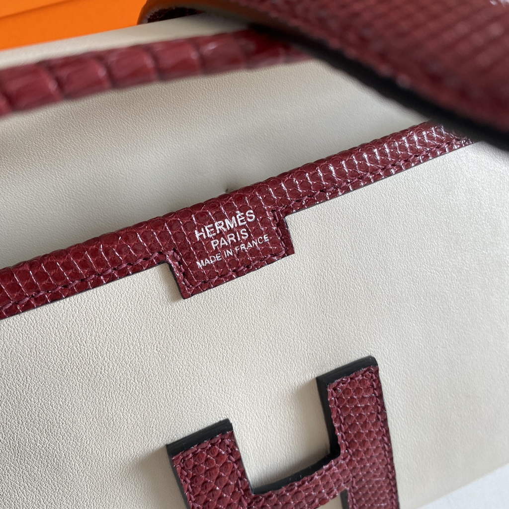 Hermes Jige Elan 29cm Wallet Clutch Swift Leather Beige Red lizard