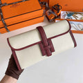 Hermes Jige Elan 29cm Wallet Clutch Swift Leather Beige Red lizard