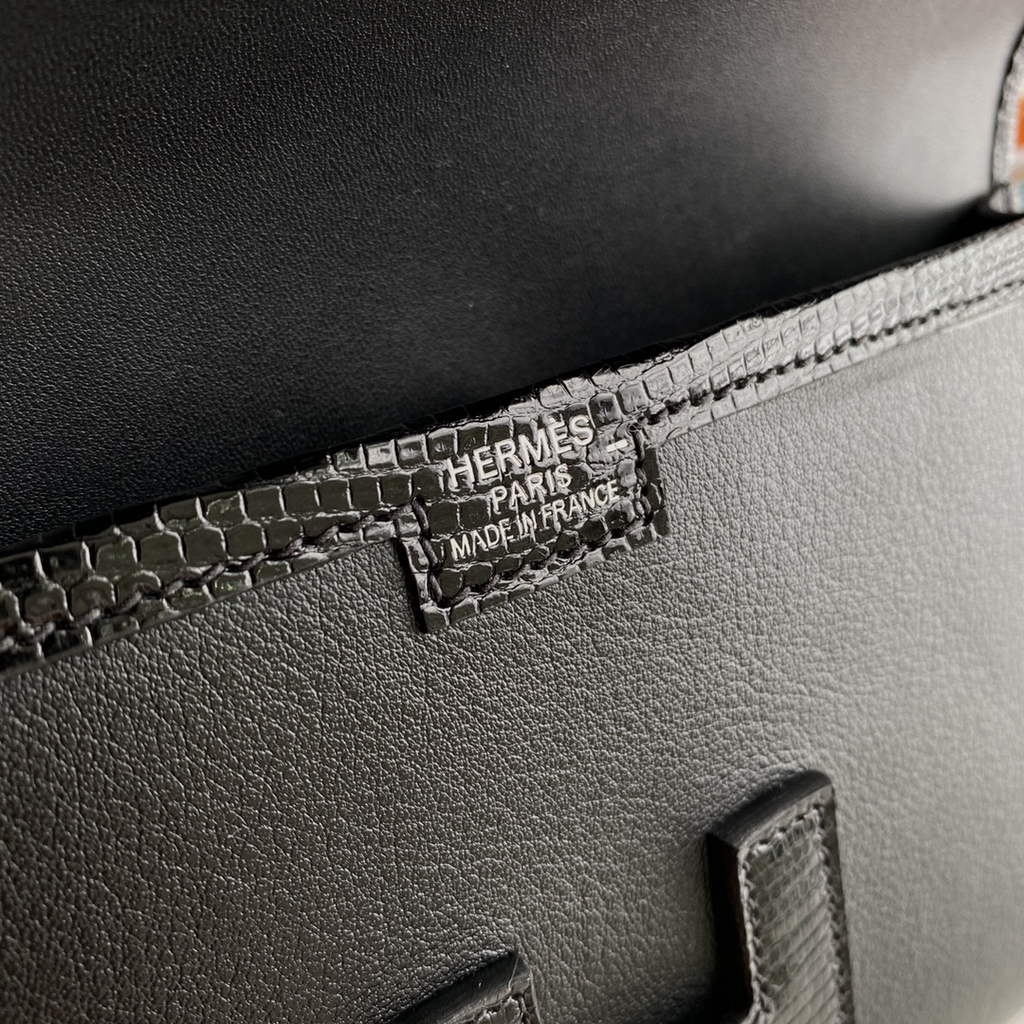 Hermes Jige Elan 29cm Wallet Clutch Swift Leather Black lizard