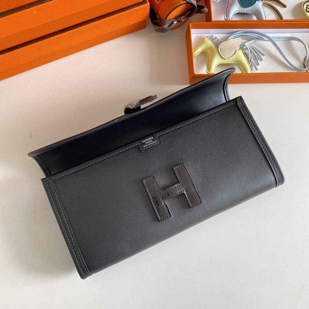 Hermes Jige Elan 29cm Wallet Clutch Swift Leather Crocodile Black