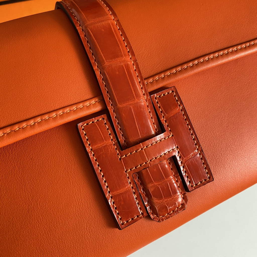 Hermes Jige Elan 29cm Wallet Clutch Swift Leather Crocodile Orange