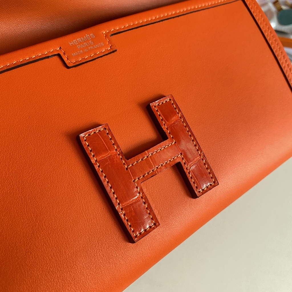 Hermes Jige Elan 29cm Wallet Clutch Swift Leather Crocodile Orange