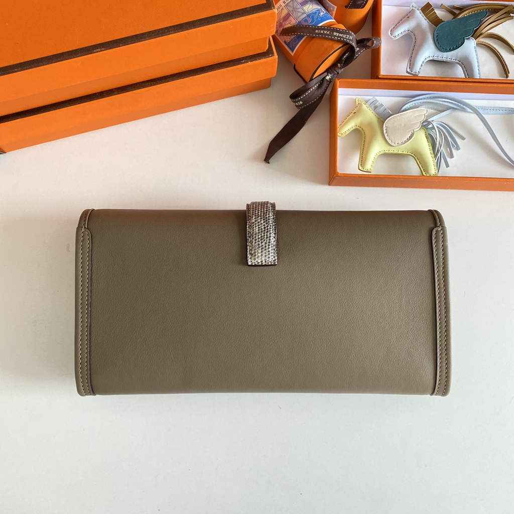 Hermes Jige Elan 29cm Wallet Clutch Swift Leather Gray lizard
