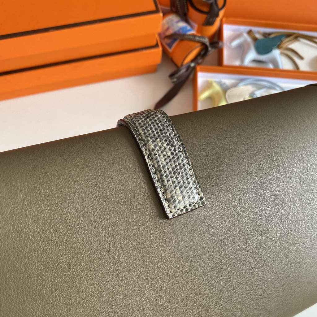 Hermes Jige Elan 29cm Wallet Clutch Swift Leather Gray lizard