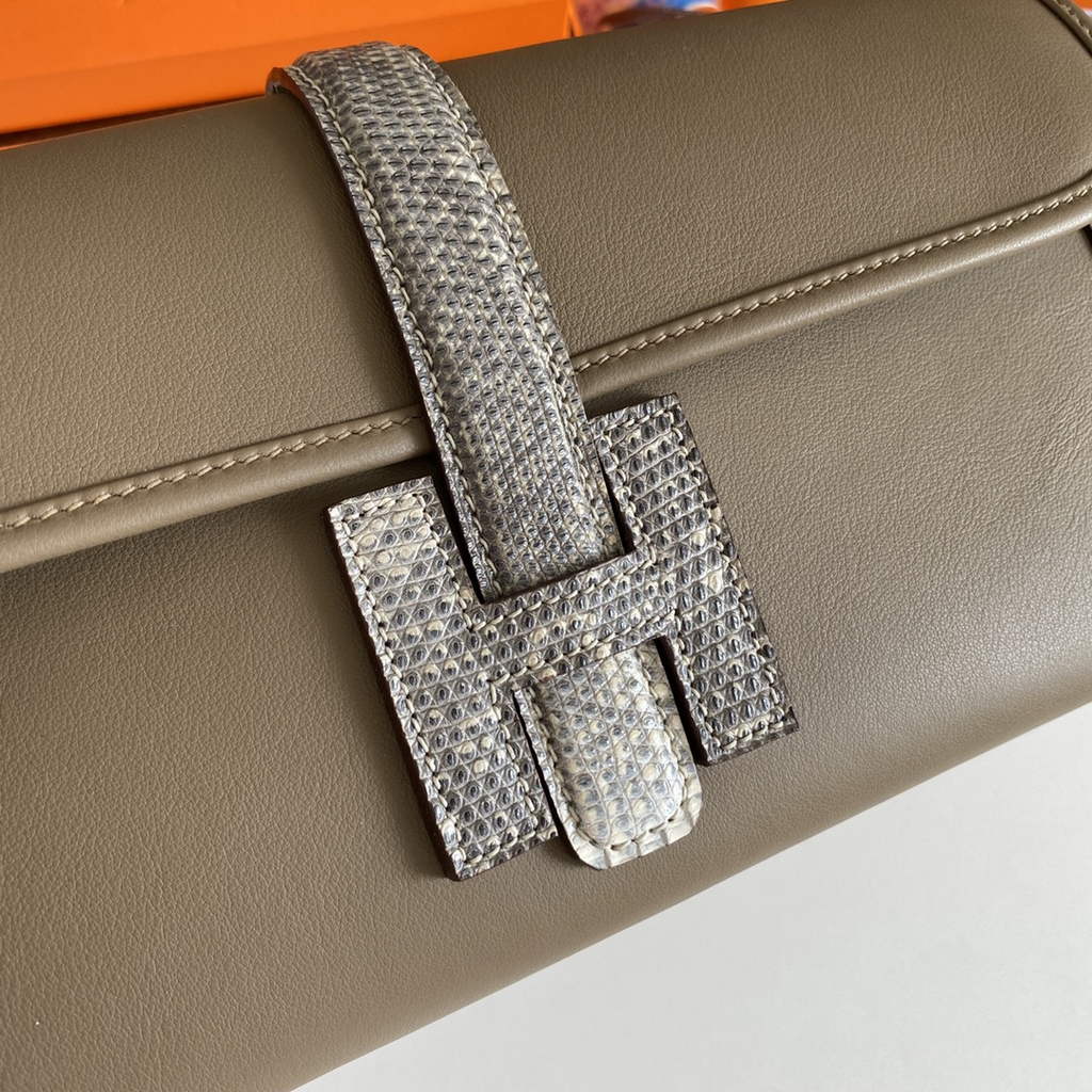 Hermes Jige Elan 29cm Wallet Clutch Swift Leather Gray lizard