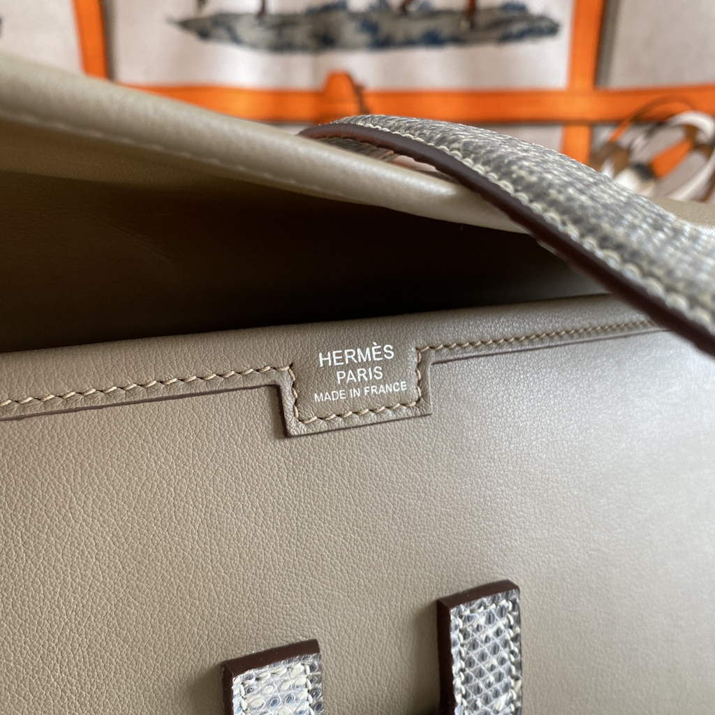 Hermes Jige Elan 29cm Wallet Clutch Swift Leather Gray lizard