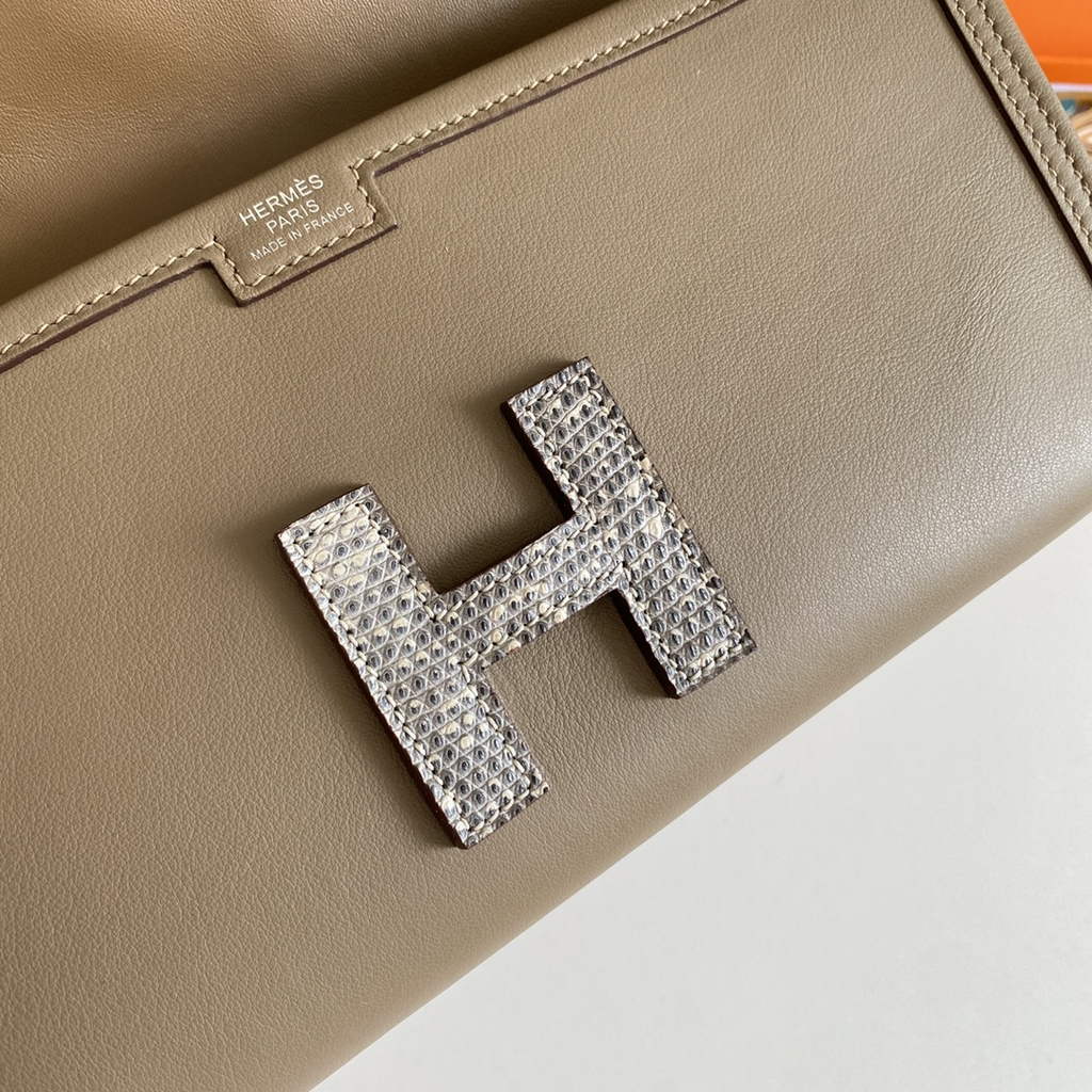 Hermes Jige Elan 29cm Wallet Clutch Swift Leather Gray lizard