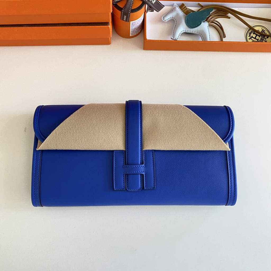 Hermes Jige Elan 29cm Wallet Clutch Swift Leather In Dark Blue