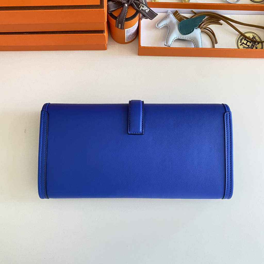 Hermes Jige Elan 29cm Wallet Clutch Swift Leather In Dark Blue