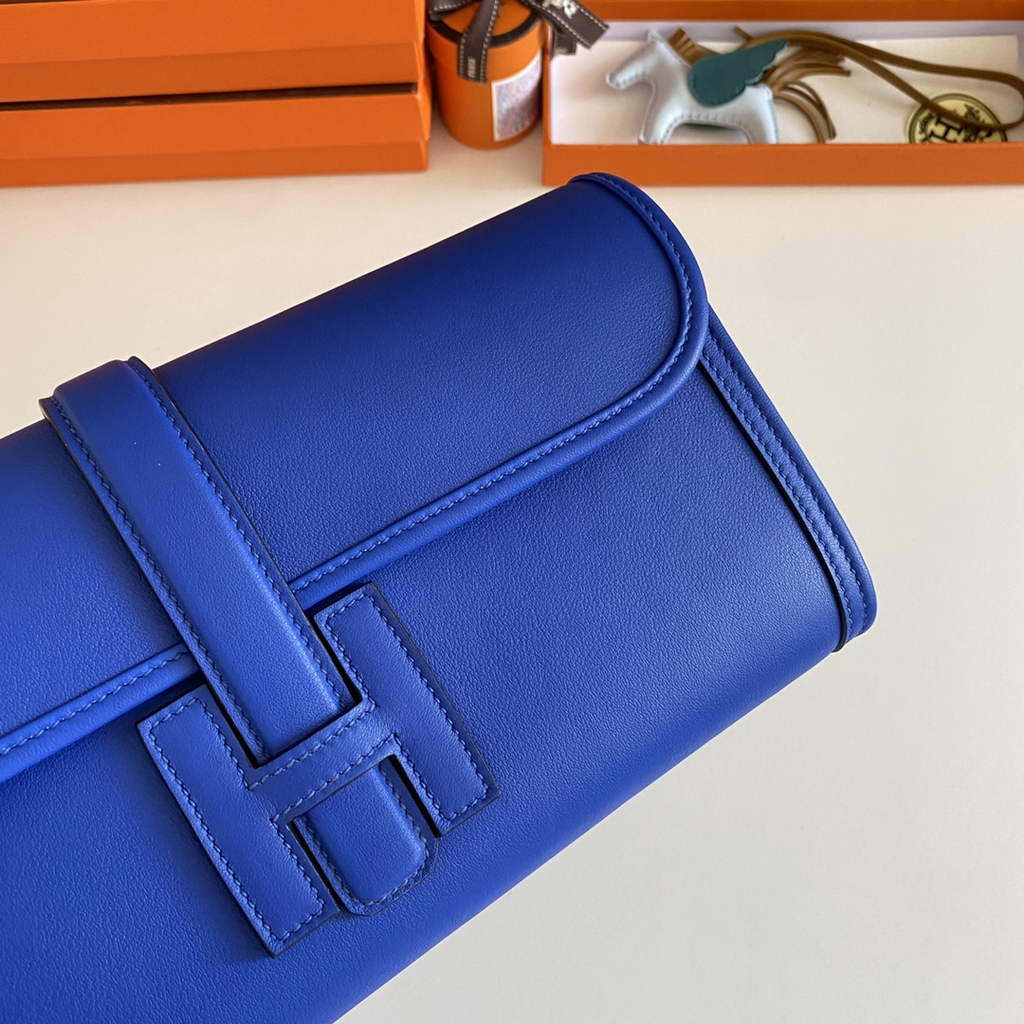 Hermes Jige Elan 29cm Wallet Clutch Swift Leather In Dark Blue
