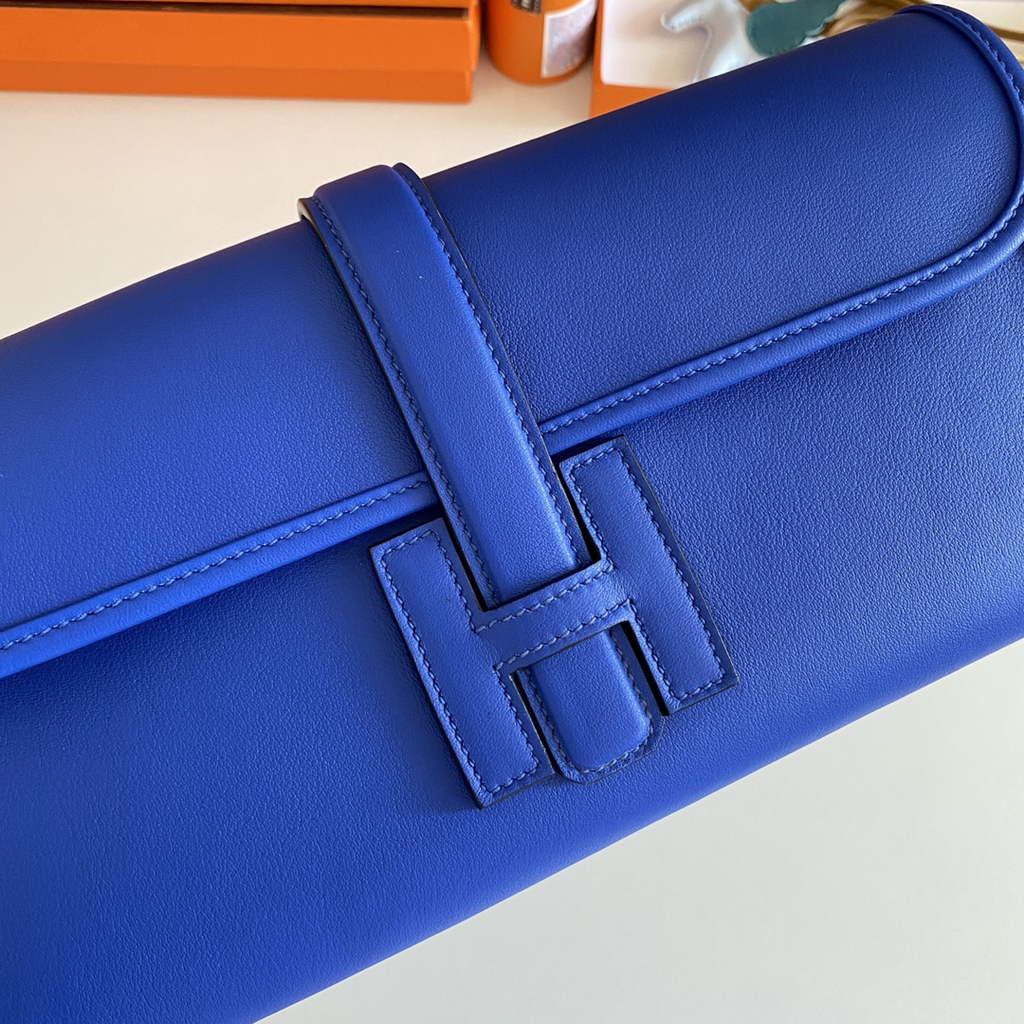 Hermes Jige Elan 29cm Wallet Clutch Swift Leather In Dark Blue