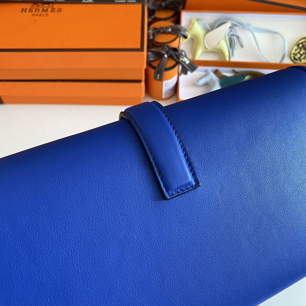 Hermes Jige Elan 29cm Wallet Clutch Swift Leather In Dark Blue