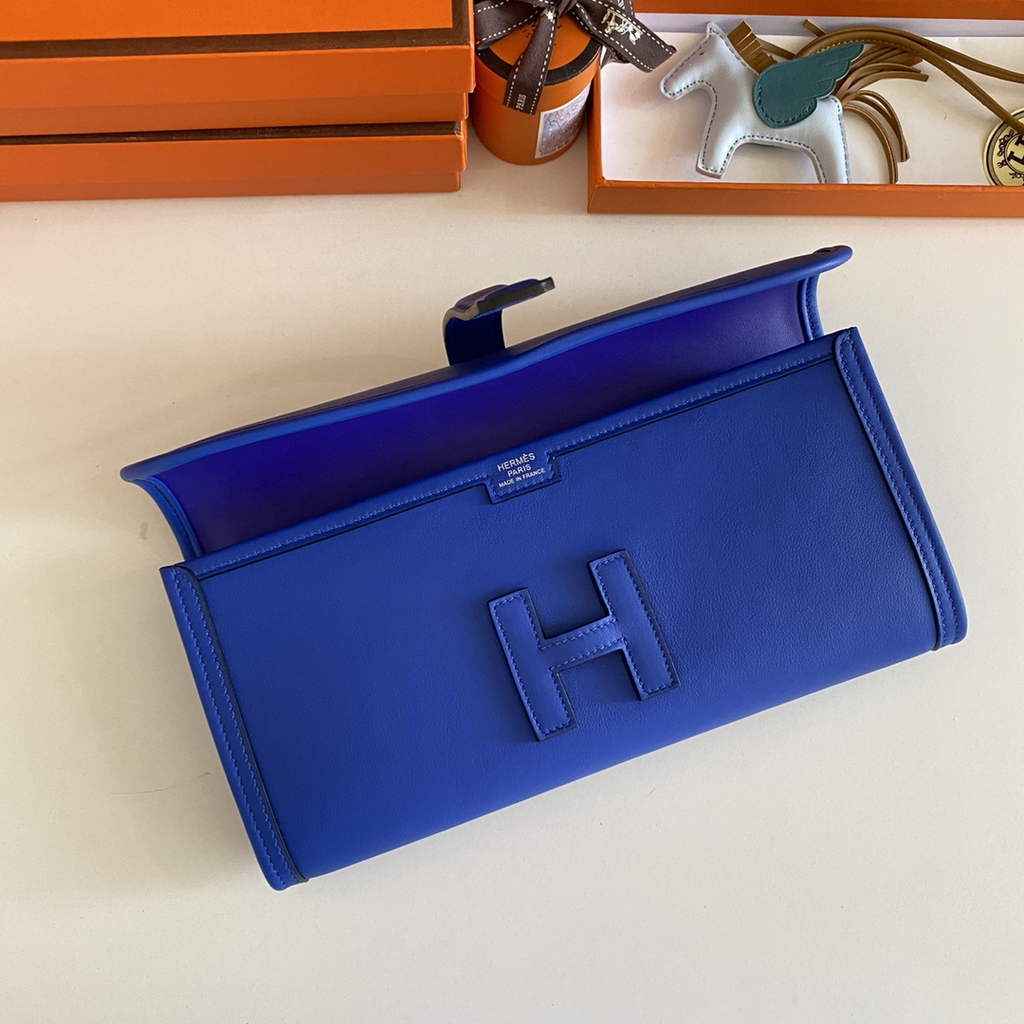 Hermes Jige Elan 29cm Wallet Clutch Swift Leather In Dark Blue